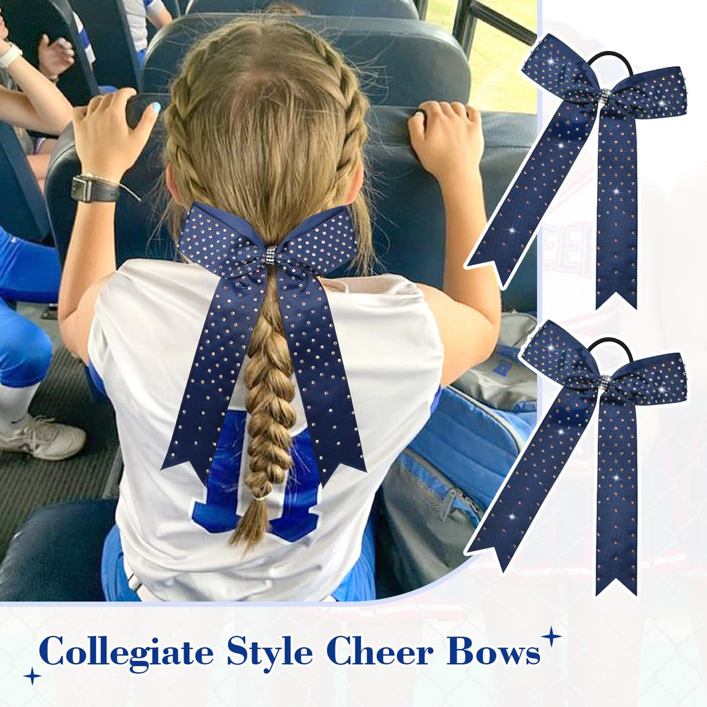 DEEKA 12 Count Collegiate Style Cheer Bows, Forest Green with Rhinestones, Handmade Bows for Girls Teens Cheerleader Sports