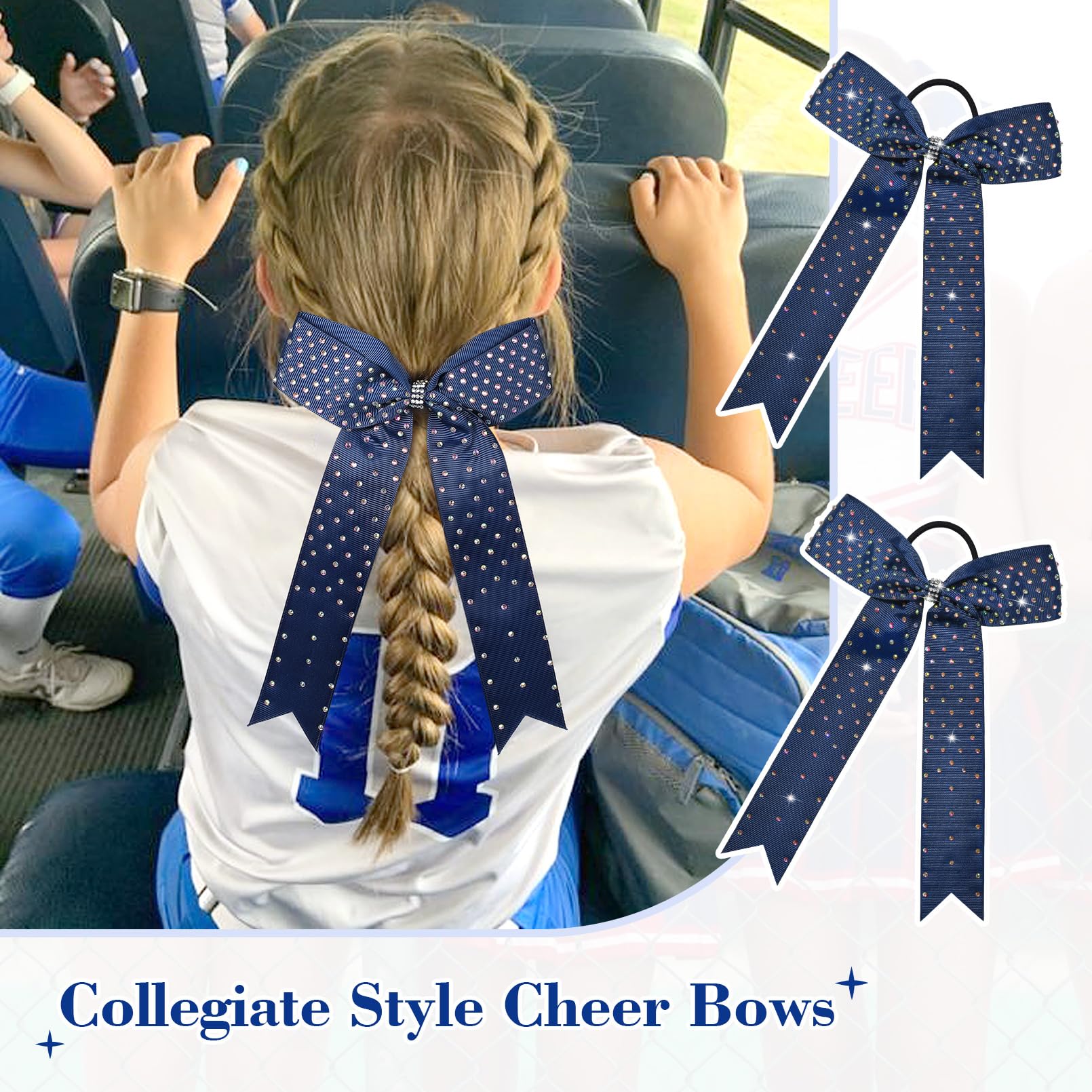 DEEKA 12 Count Collegiate Style Cheer Bows, Forest Green with Rhinestones, Handmade Bows for Girls Teens Cheerleader Sports