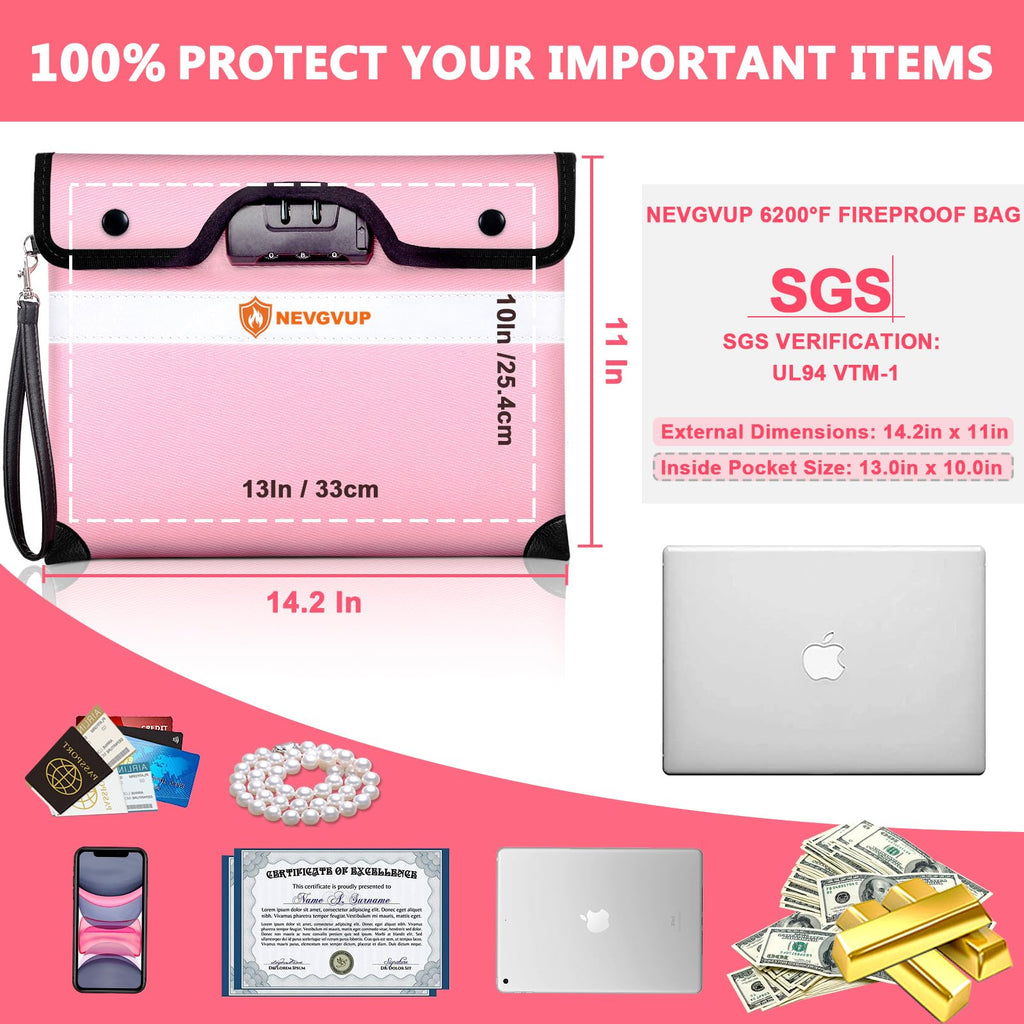 Fireproof Money Bag 4200°F - Heat Insulated, 9.8 x 6.5" Small Fireproof Document Bags with Waterproof Zipper, Fire proof Bag with Reflective Strip and Fireproofs Edeging, Fire Pouch Set for Valuables