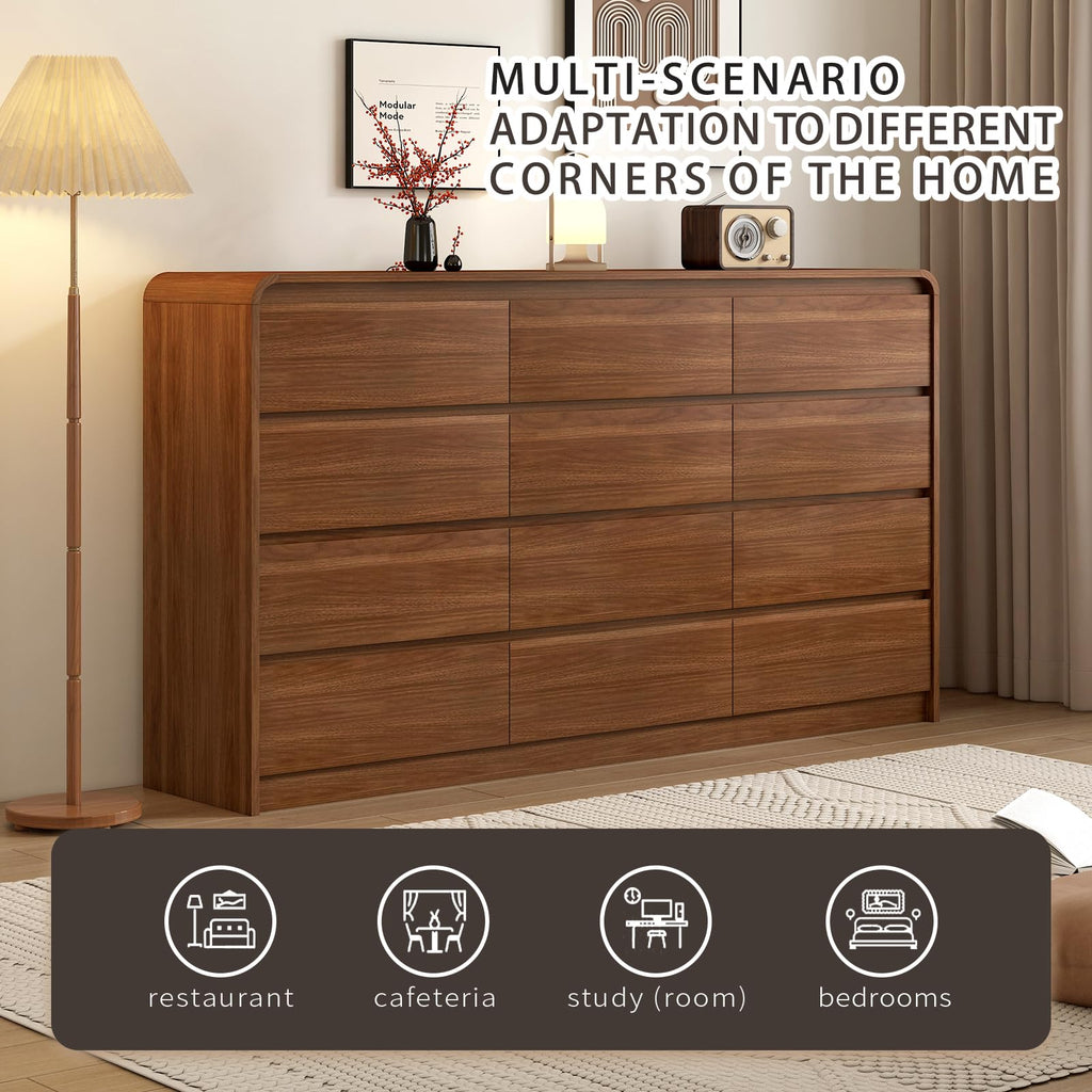 Messenya Modern 6 Drawer Dresser, 47-Inch Wood Chest of Drawers, Curved Anti-Collision Design, Mid-Century Storage Cabinet, Pre-Embedded Slots, for Bedroom, Living Room, TV Stand, Nursery