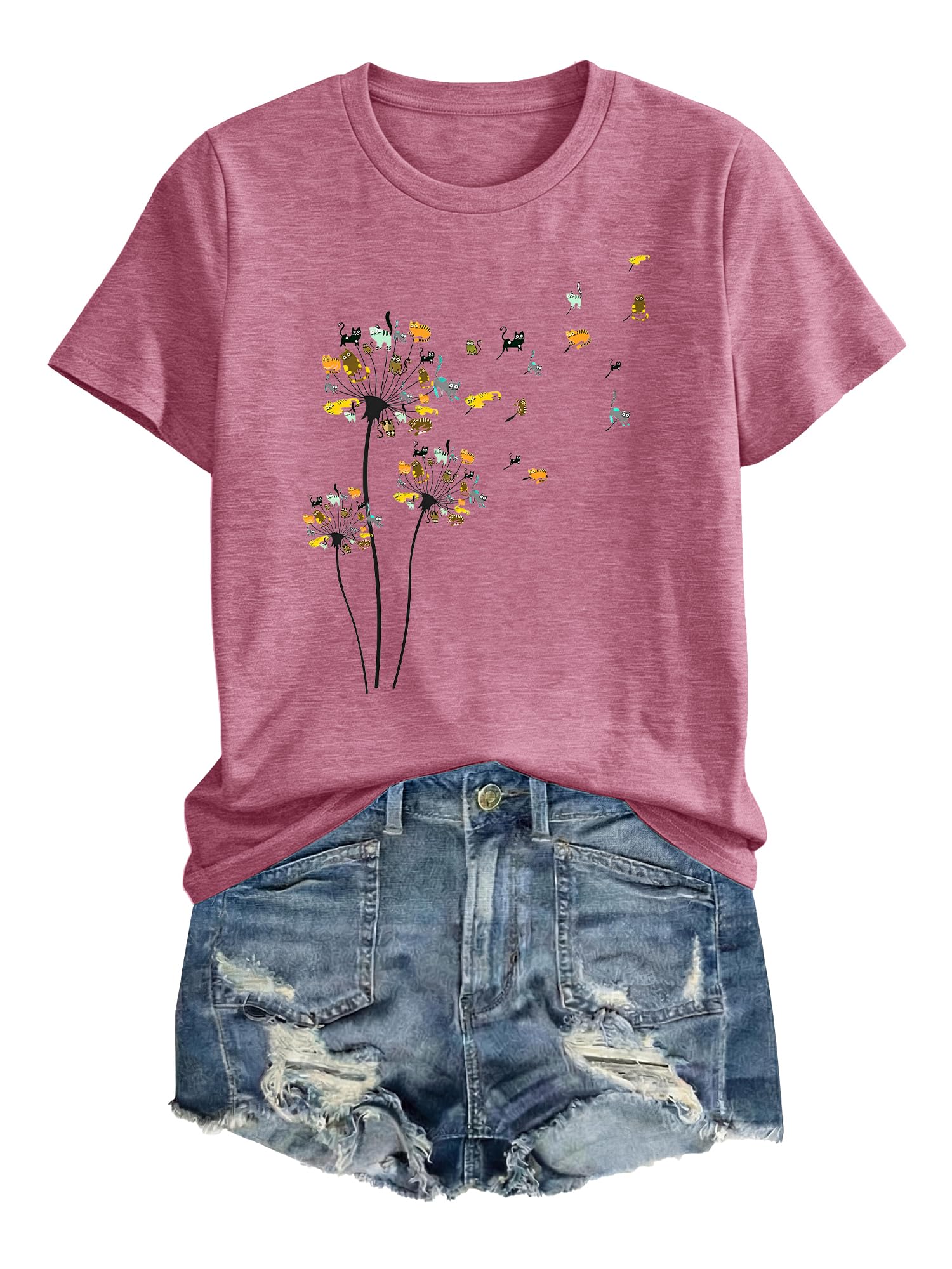 Anbech Womens Dandelion Graphic T-Shirts Teen Girls Cute Sunflower Print Casual Tee Tops