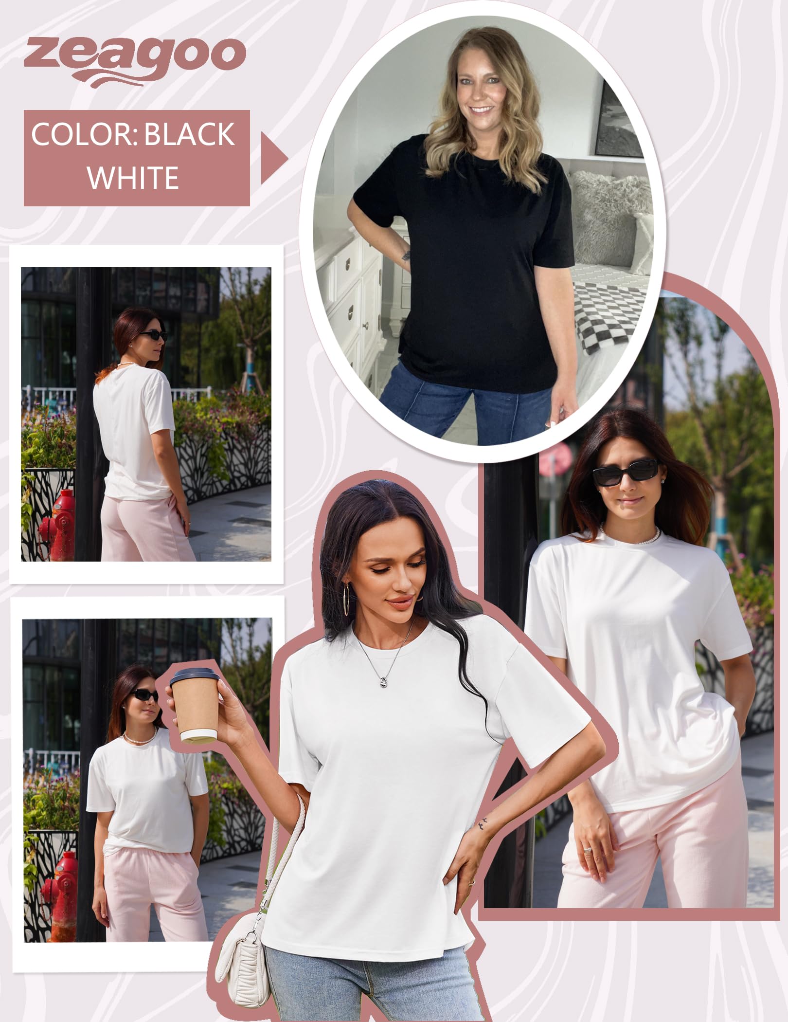 Zeagoo Women's T-Shirts Short Sleeve Tops Summer Casual Blouse Crew Neck Basic Shirt 2 Pack Loose Fit Tee