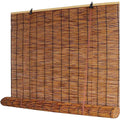 Bamboo Blinds for Patio, Outdoor Bamboo Roll up Shades,Waterproof Cordless Roller Shades Privacy Screen Retro Roll-up Reed Shade with Lifter, for Home Garden Porch Brown | 16"W x 24"H