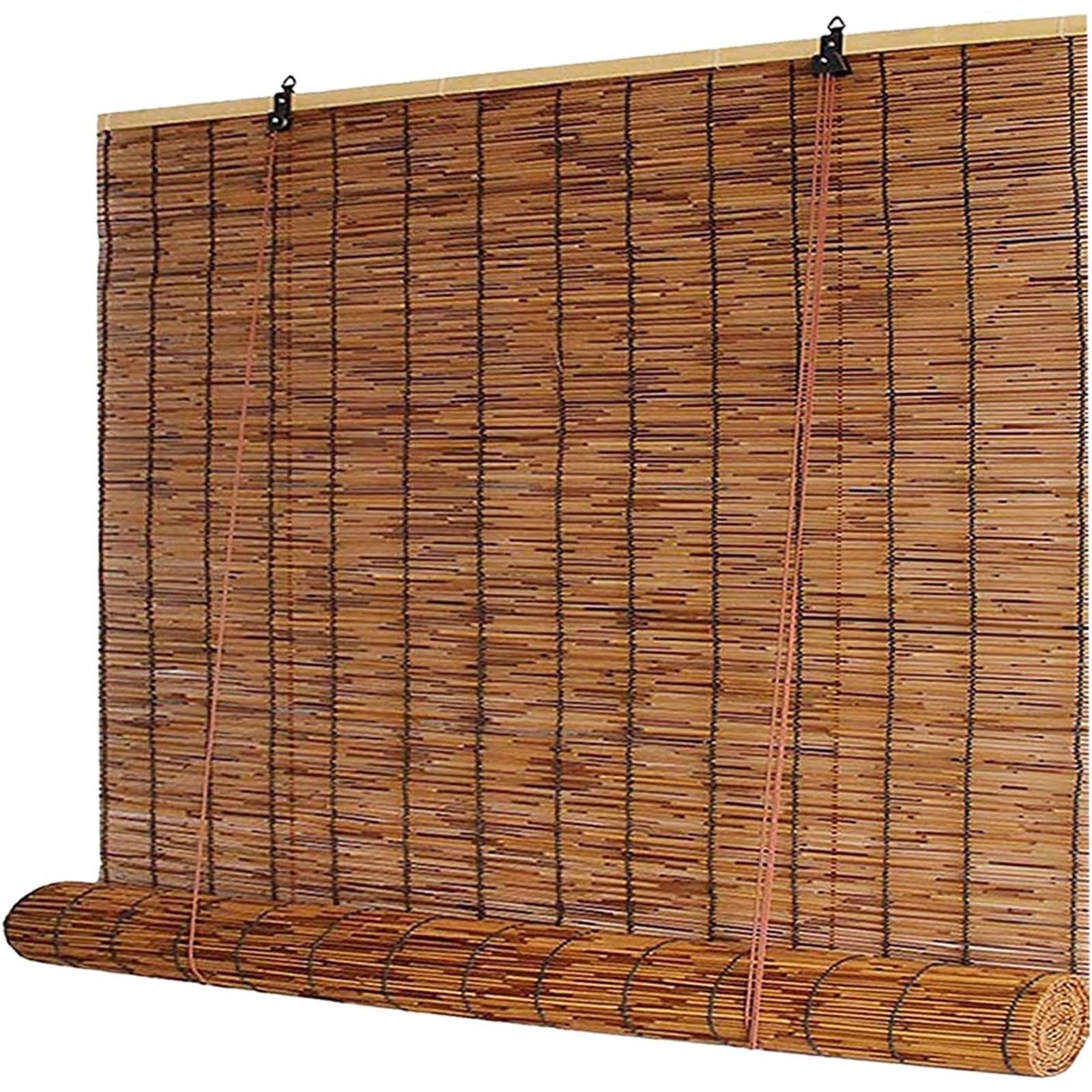Bamboo Blinds for Patio, Outdoor Bamboo Roll up Shades,Waterproof Cordless Roller Shades Privacy Screen Retro Roll-up Reed Shade with Lifter, for Home Garden Porch Brown | 16"W x 24"H