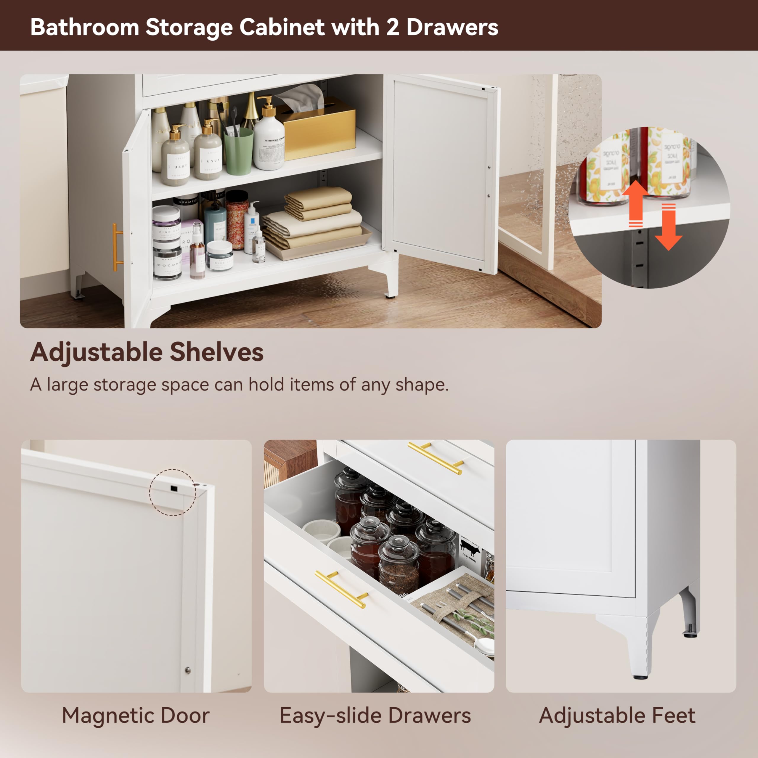 75” Tall Kitchen Pantry Storage Cabinet, Metal Storage Cabinet with 2 Drawers and Adjustable Shelves, Kitchen Pantry Cupboard, Freestanding Cupboard for Bathroom, Living Room(Black)