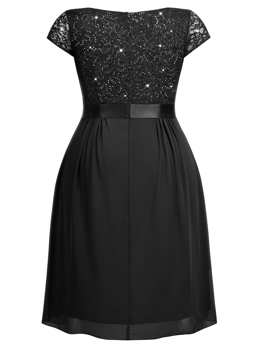 Miusol Women's Plus Size Sequin Lace V Neck Ruffle Tiered Chiffon Cocktail Party Dress