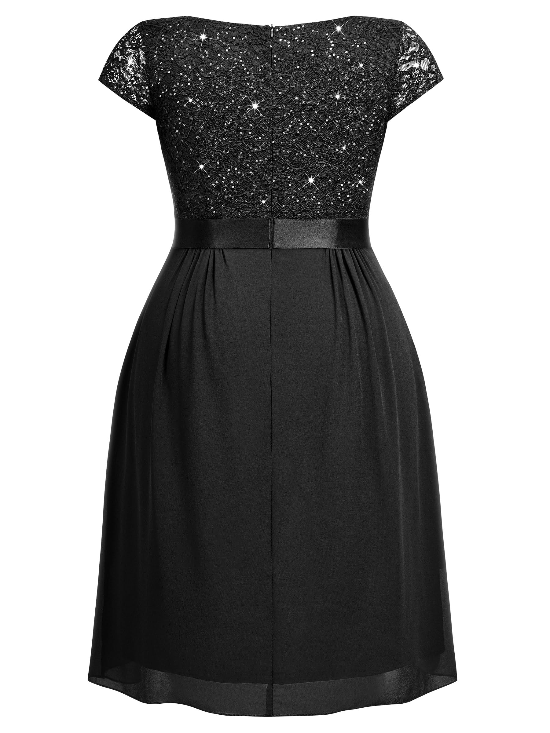Miusol Women's Plus Size Sequin Lace V Neck Ruffle Tiered Chiffon Cocktail Party Dress