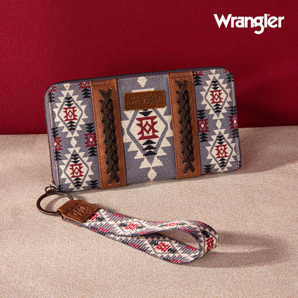 Wrangler Wallet Purse for Women Western Aztec Clutch Wristlet Wallet with Credit Card Holder
