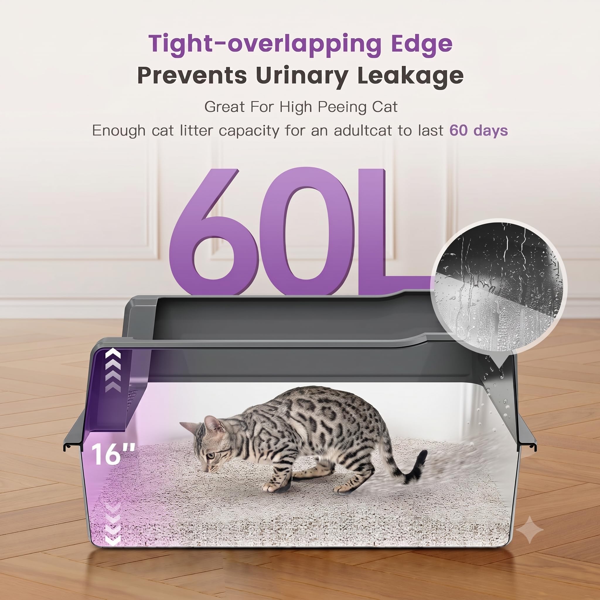 Extra Large XXL Stainless Steel Cat Litter Box with Lid, 26" L x 18" W x 12" H Metal Litter Box with Hight Sides for Big Cats & Multiple Cats, Never Absorbs Odors, Anti-Urine Leakage, Easy Cleaning