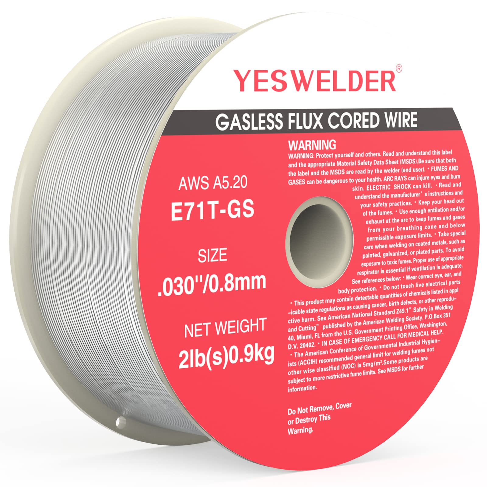 YESWELDER Flux Core Gasless MIG Wire, E71T-GS Mild Carbon Steel .030-Inch Diameter 2-Pound, Strong ABS Plastic Spool Welding Wire (2 Packs)