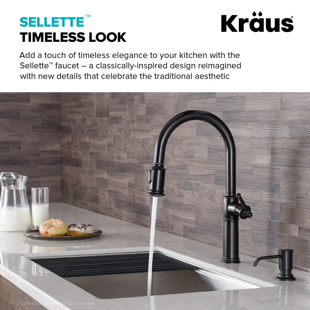 KRAUS Allyn Transitional Bridge Kitchen Faucet with Pull-Down Sprayhead in Brushed Gold, KPF-3121BG