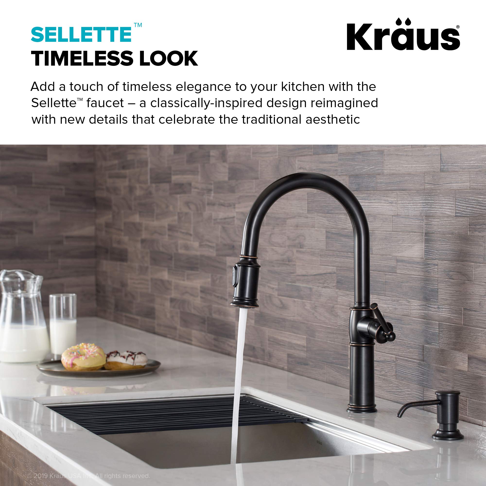 KRAUS Allyn Transitional Bridge Kitchen Faucet with Pull-Down Sprayhead in Brushed Gold, KPF-3121BG