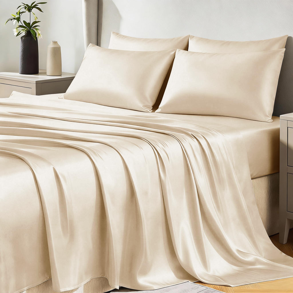 CozyLux Satin Sheets Twin Sheet Set - Silky Soft Bedding Similar to Silk, 3 Piece Sheets for Hair and Skin, Deep Pocket with All-Around Elastic, Home Decor for Bedroom, Black
