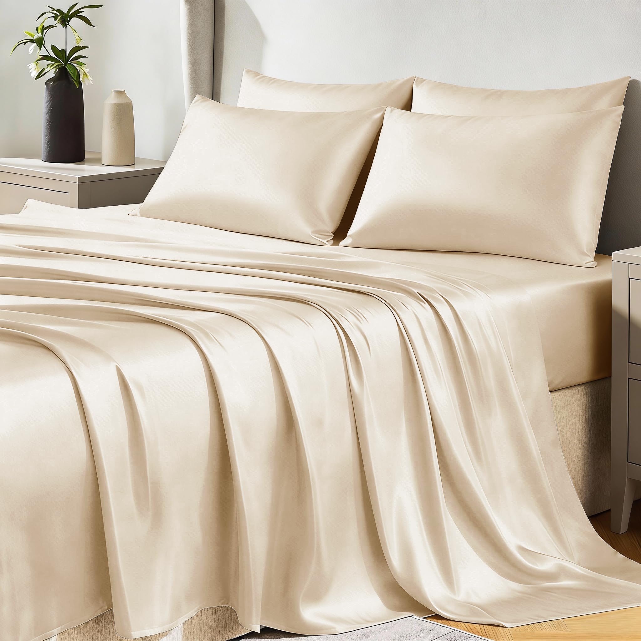 CozyLux Satin Sheets Twin Sheet Set - Silky Soft Bedding Similar to Silk, 3 Piece Sheets for Hair and Skin, Deep Pocket with All-Around Elastic, Home Decor for Bedroom, Black