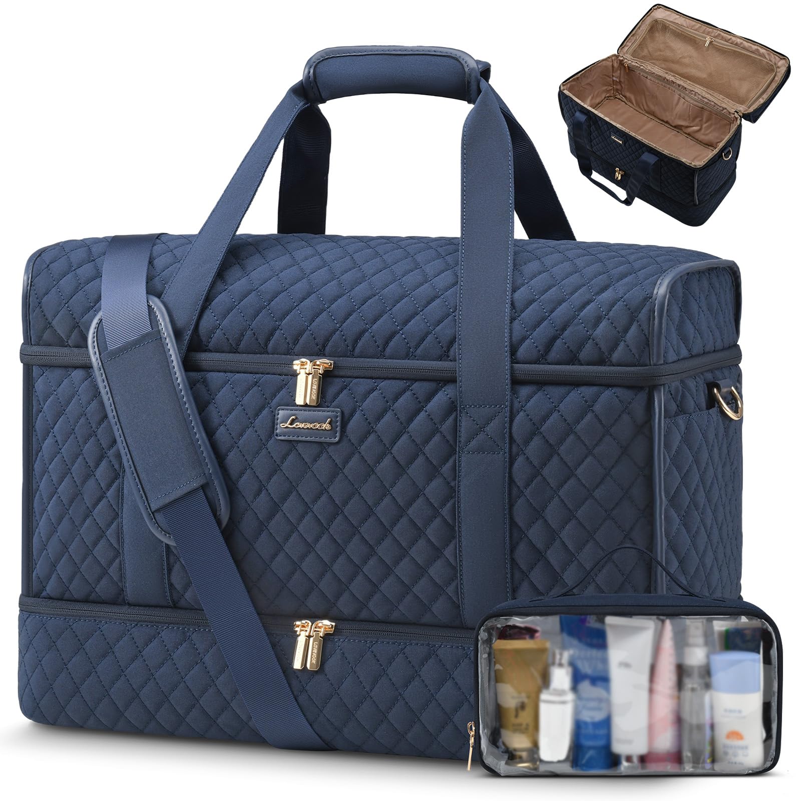 LOVEVOOK Travel Duffle Bag - Weekender & Overnight Bag with Toiletry & Wet Pocket, Carry-On Size, 3pc Set