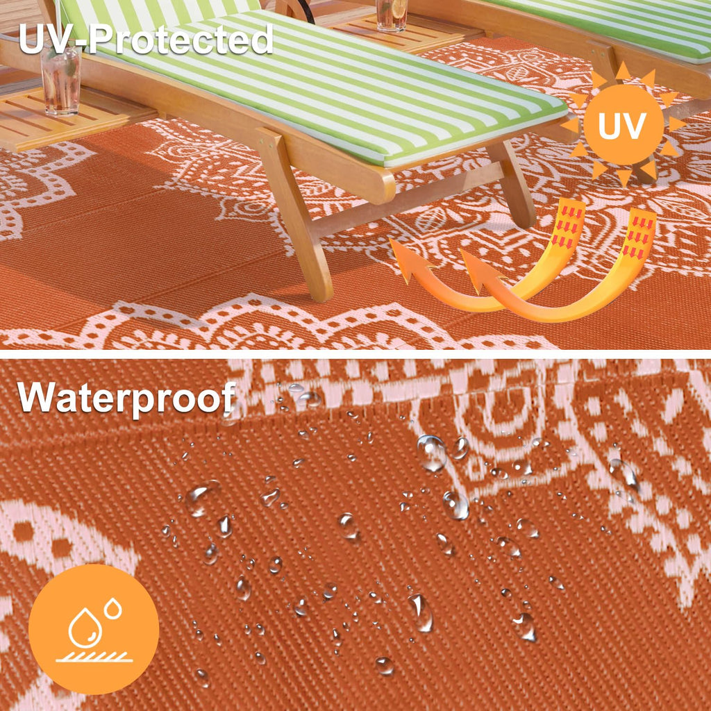 Yamaziot Waterproof Outdoor Rug 5x8 ft, Reversible Plastic Straw Rug for Patio Clearance, Camping, RV Mat, Outside Rug Carpet for Porch, Deck, Backyard, Balcony, Picnic,Black Brown