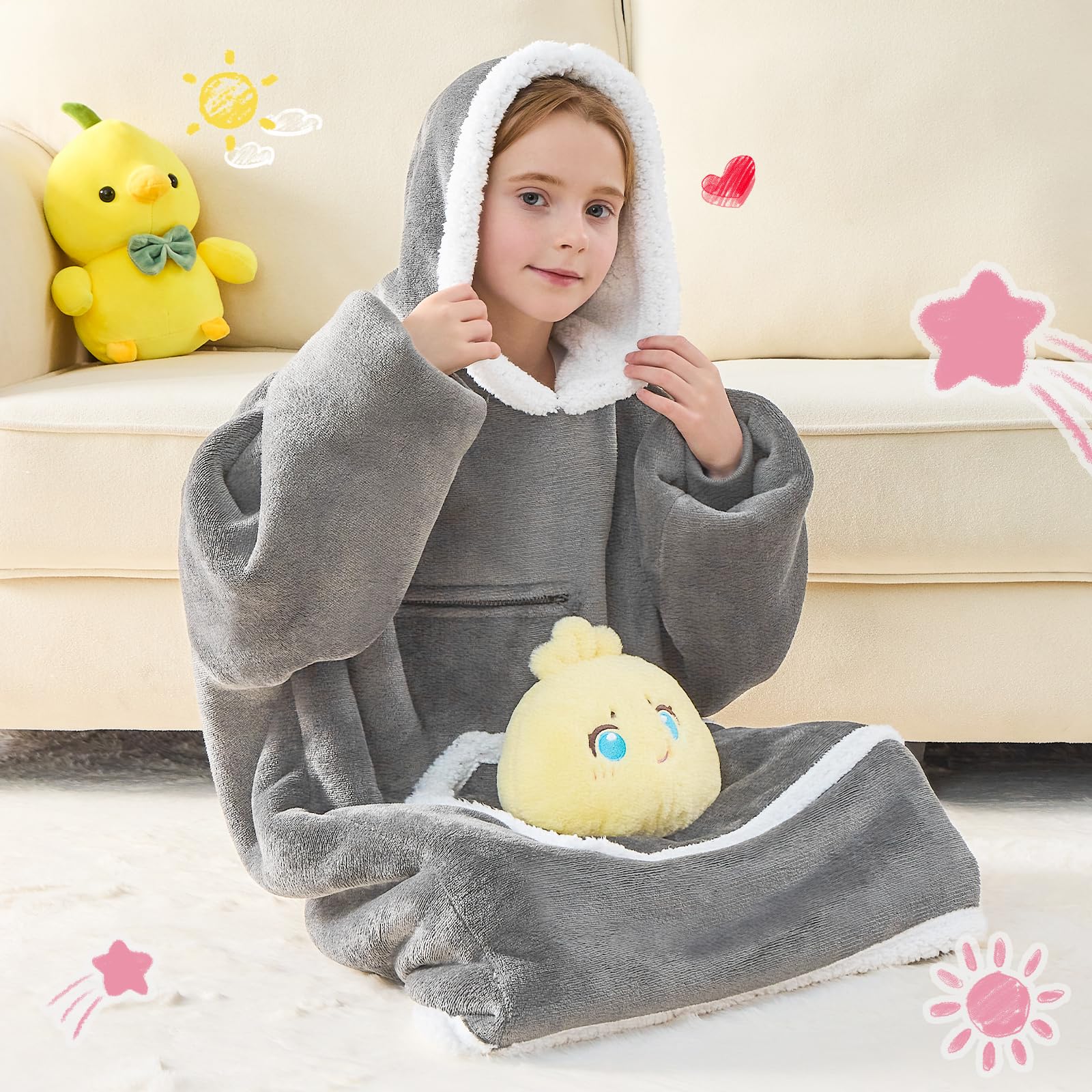 IFNOW Wearable Blanket Hoodie, Oversized Sherpa Fleece Hooded Sweatshirt with Eye Mask, Cozy and Giant Blanket Hoodie with Sleeves Extra Long for Adults Men Women, Black