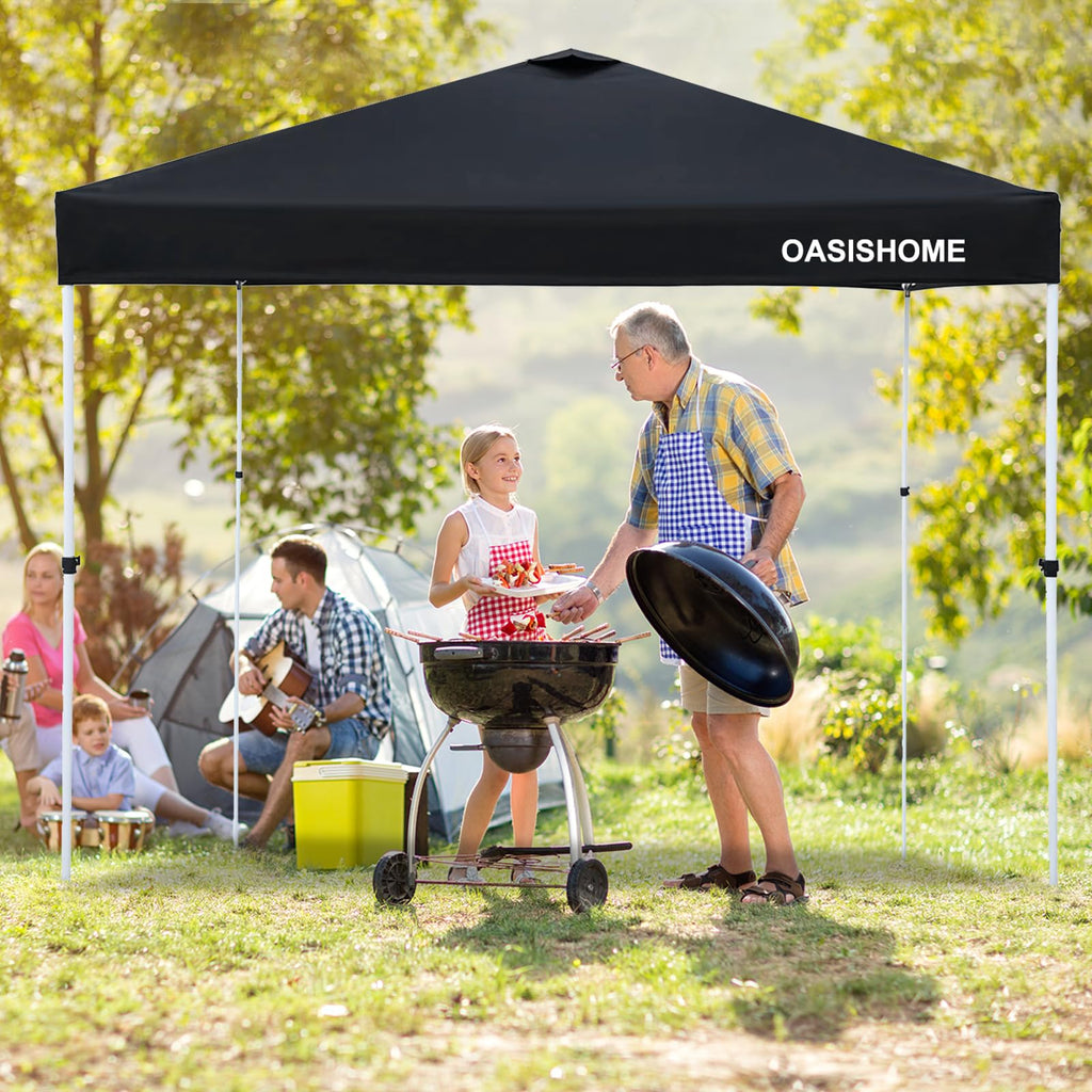 OASISHOME Canopy Tent 10'x10' Pop Up Gazebo with 1-Person Set Up, 4 Sidewalls, Wheeled Bag, Waterproof UV Protection Heavy-Duty Steel Frame Shelter for Patio Outdoor Wedding Party Event (Black,10x10)