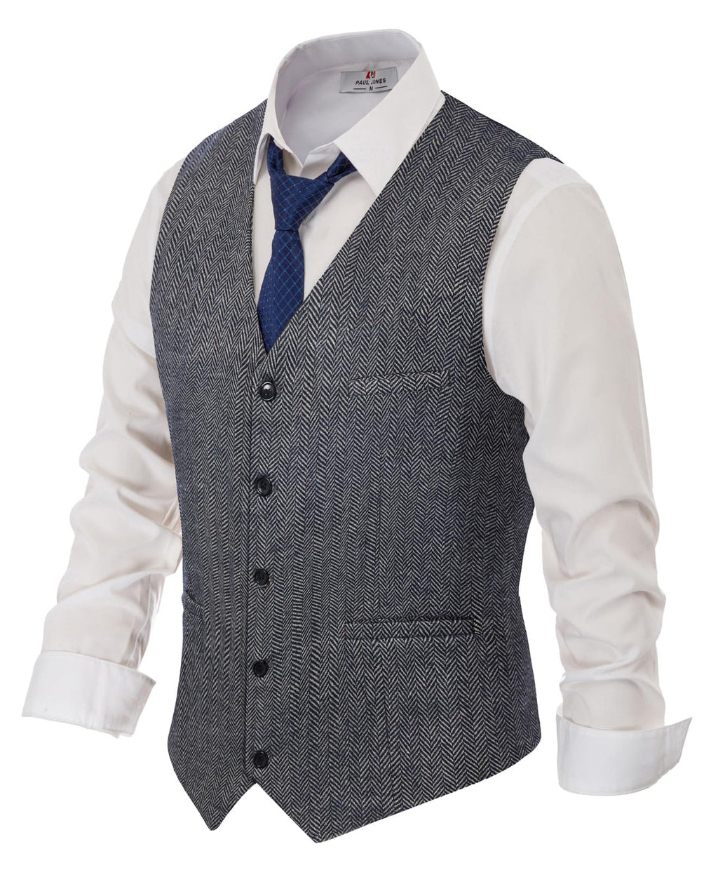 PJ PAUL JONES Men's Herringbone Tweed Suit Vest Casual Wool Blend Waistcoat