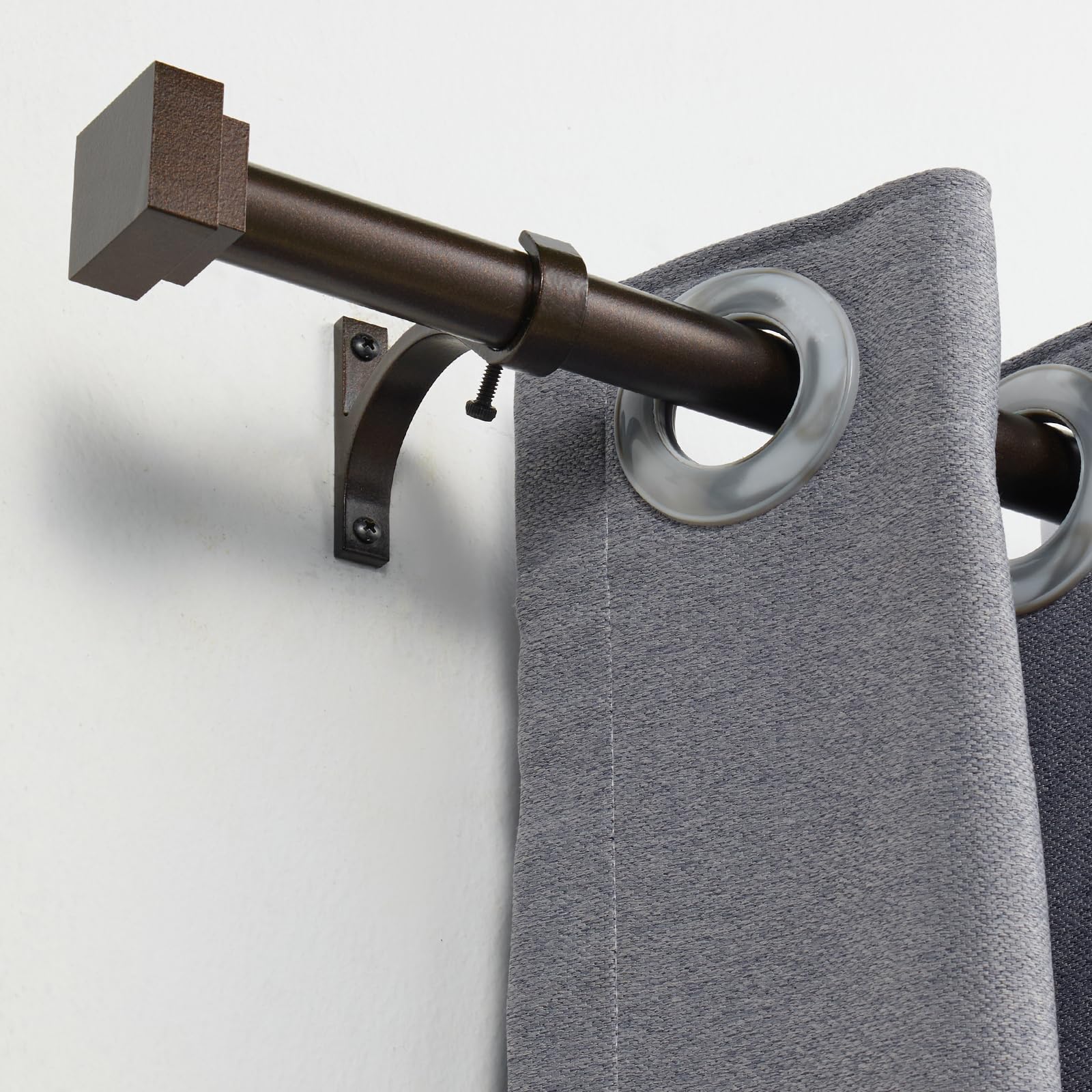 Single Curtain Rods for Windows 28 to 48 Inch(2.3-4ft),1 Inch Diameter Adjustable Heavy Duty Drapery Rods,with Modern Square Aluminum Alloy Finials,Antique Bronze