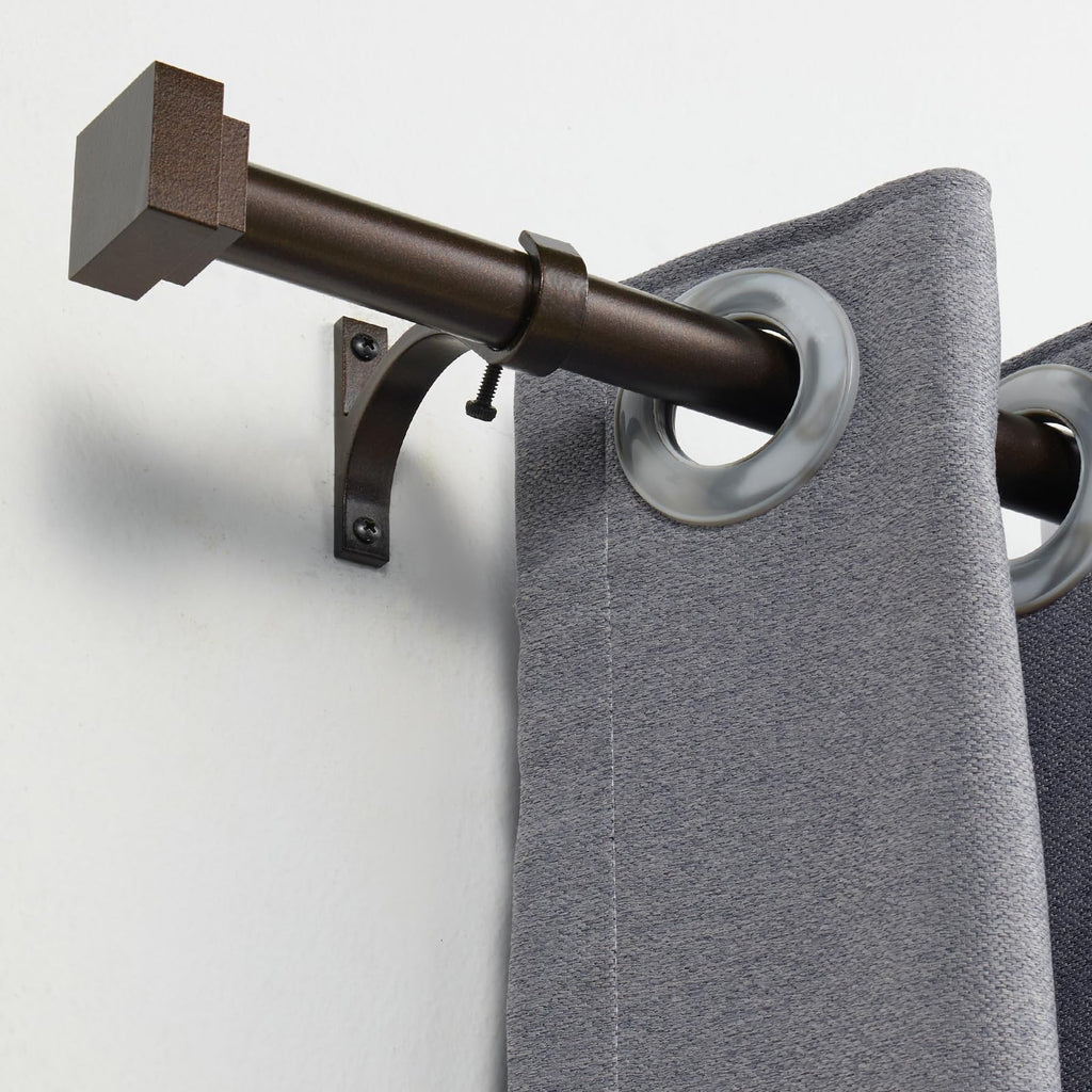 Single Curtain Rods for Windows 28 to 48 Inch(2.3-4ft),1 Inch Diameter Adjustable Heavy Duty Drapery Rods,with Modern Square Aluminum Alloy Finials,Antique Bronze