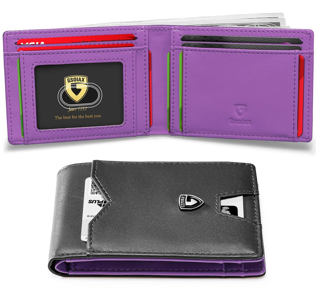 GSOIAX Slim Wallet for Men Rfid Blocking Leather Bifold Front Pocket Carbon Fiber Men's Money Clips Credit Card Holder With Gift Box