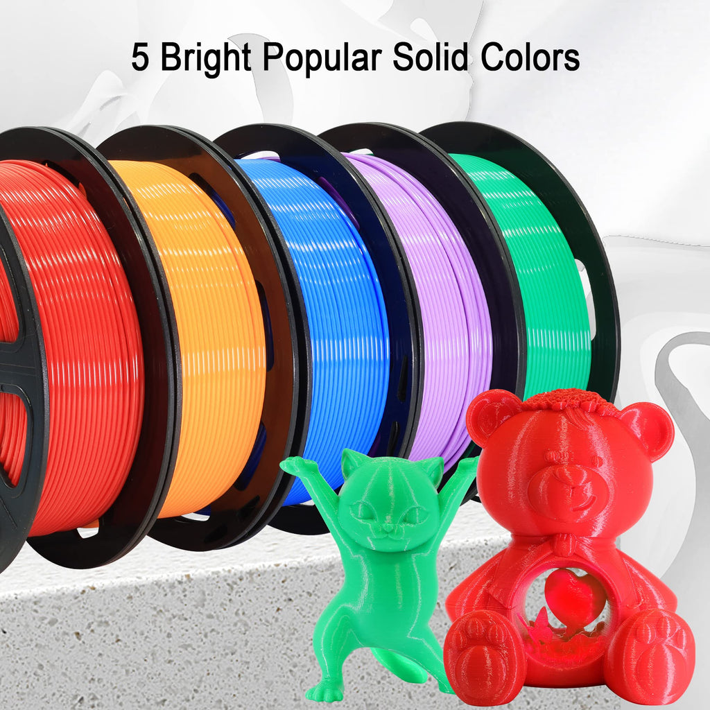 1.75mm PLA 3D Printer Filament Bundle: Glow in Dark Green/Blue/Purple/Rainbow, One Spool Clear Multi Colored, Each Spool 250g, Total 1.25Kg 3D Printing Material, 250g x 5 Spools Glow in Dark PLA