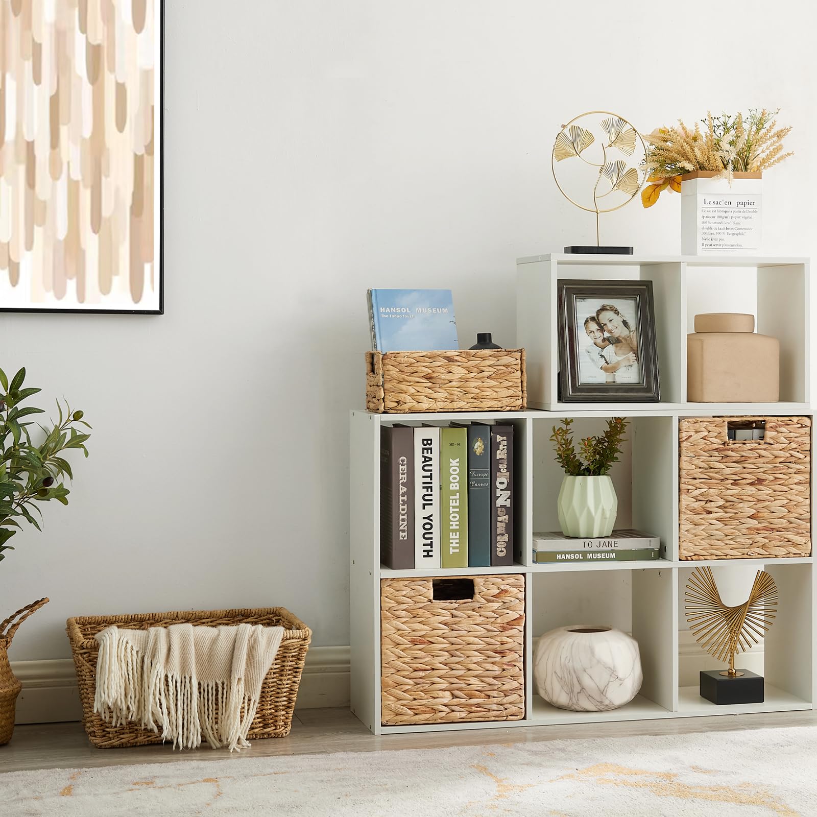 Vagusicc Wicker Storage Basket, Set of 2 Seagrass Storage Baskets, Foldable Wicker Basket 9 Inch Square Cube Storage Bins Storage Baskets for Organizing Shelf Baskets, 9''x9''x9''