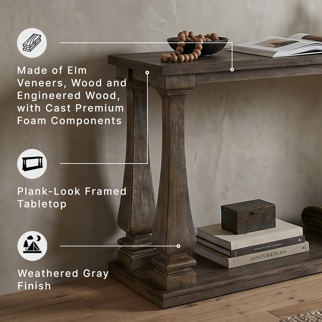 Signature Design by Ashley Mallacar Rustic Cottage Rectangular Sofa Table with Floor Shelf, Black