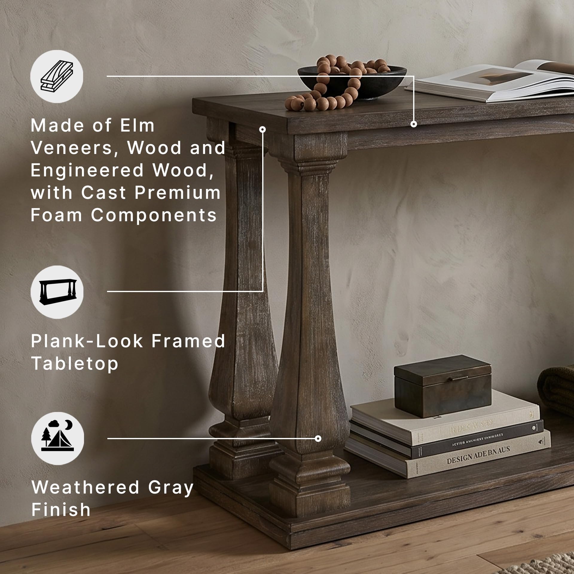 Signature Design by Ashley Mallacar Rustic Cottage Rectangular Sofa Table with Floor Shelf, Black