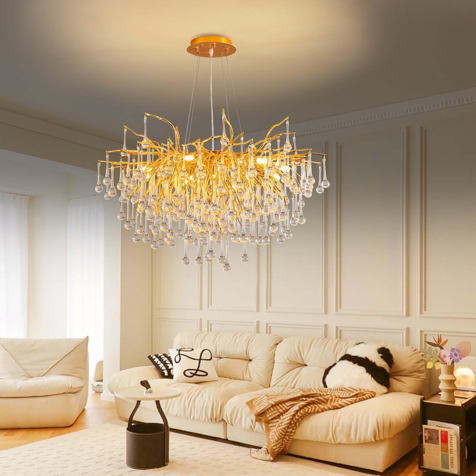 Modern Crystal Raindrop Chandelier, L40'' Black Linear Rectangle Art Deco Tree Branch Lighting Fixture for Kitchen Island Living Room Foyer Staircase 10 Lights