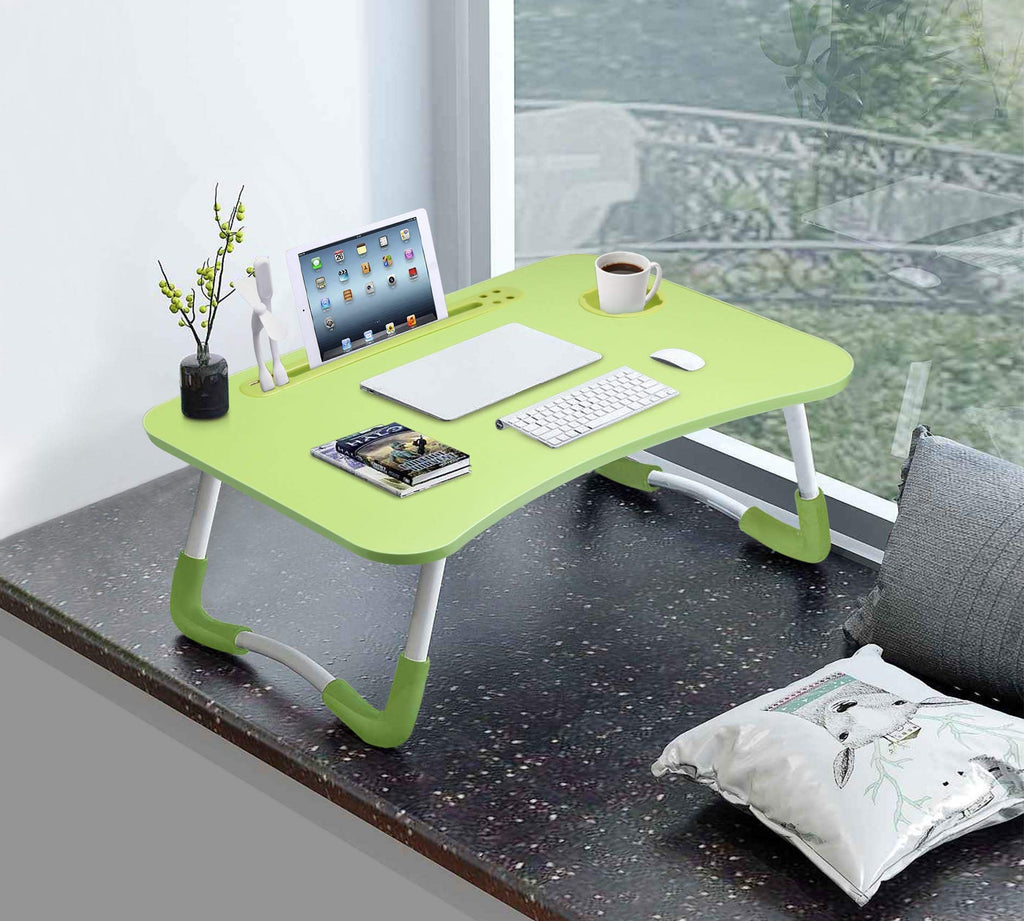 Slendor Lap Desk with Cup Holder, Foldable Laptop Table for Bed, Portable Bed Desk for Laptop and Writing, Computer Tray with Tablet Slot, Notebook Stand Reading Holder for Couch Sofa Floor,Black