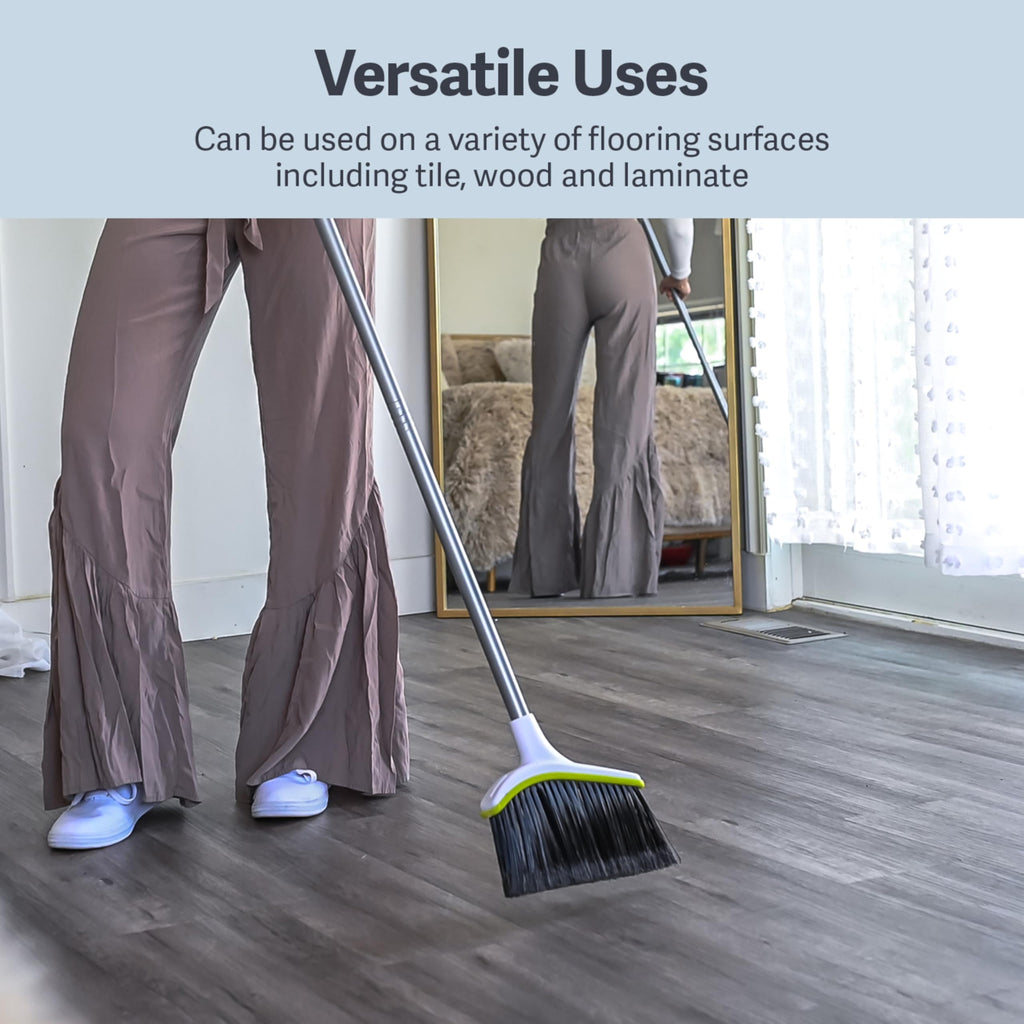 Casabella Basics 2-Piece Angled Broom and Dustpan Set, 44" Angled Broom with Long Handle and Dustpan, Silver/Green