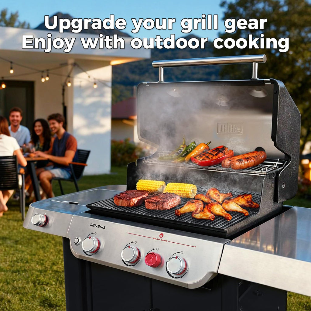 Grill Parts for Weber Genesis 300 Grills with Front Control Knob, Grill Grates for Genesis E310 S310 E/S320 E/S330, 17.5" Flavorizer Bars&Heat Deflectors, 19.5" Grill Grates for Weber 7524 7621 65505