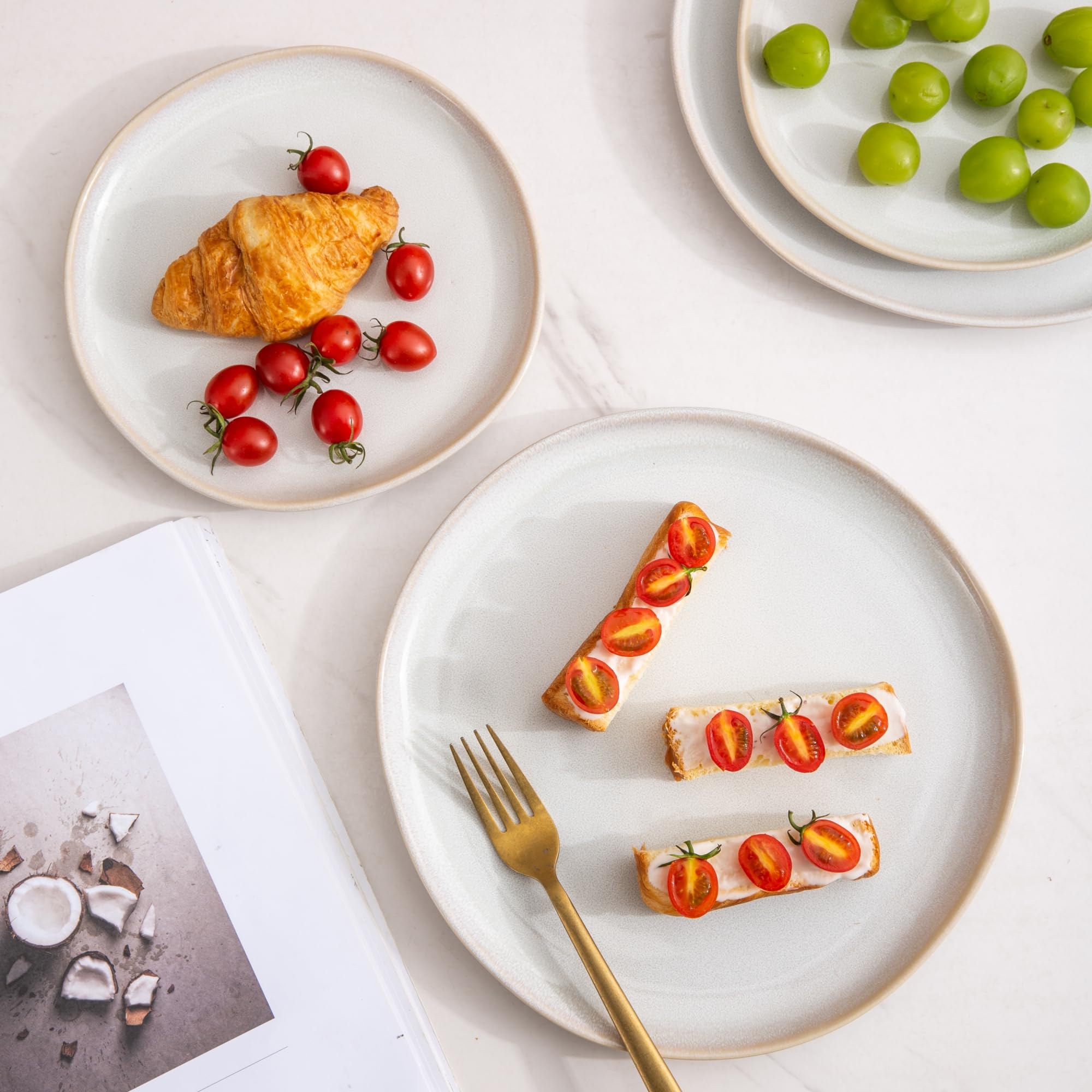 AmorArc 8.5" Ceramic Plates Set of 6 | Handmade Stoneware with Reactive Glaze for Dessert, Salad, Appetizer & Dinner | Microwave/Dishwasher Safe, Scratch Resistant