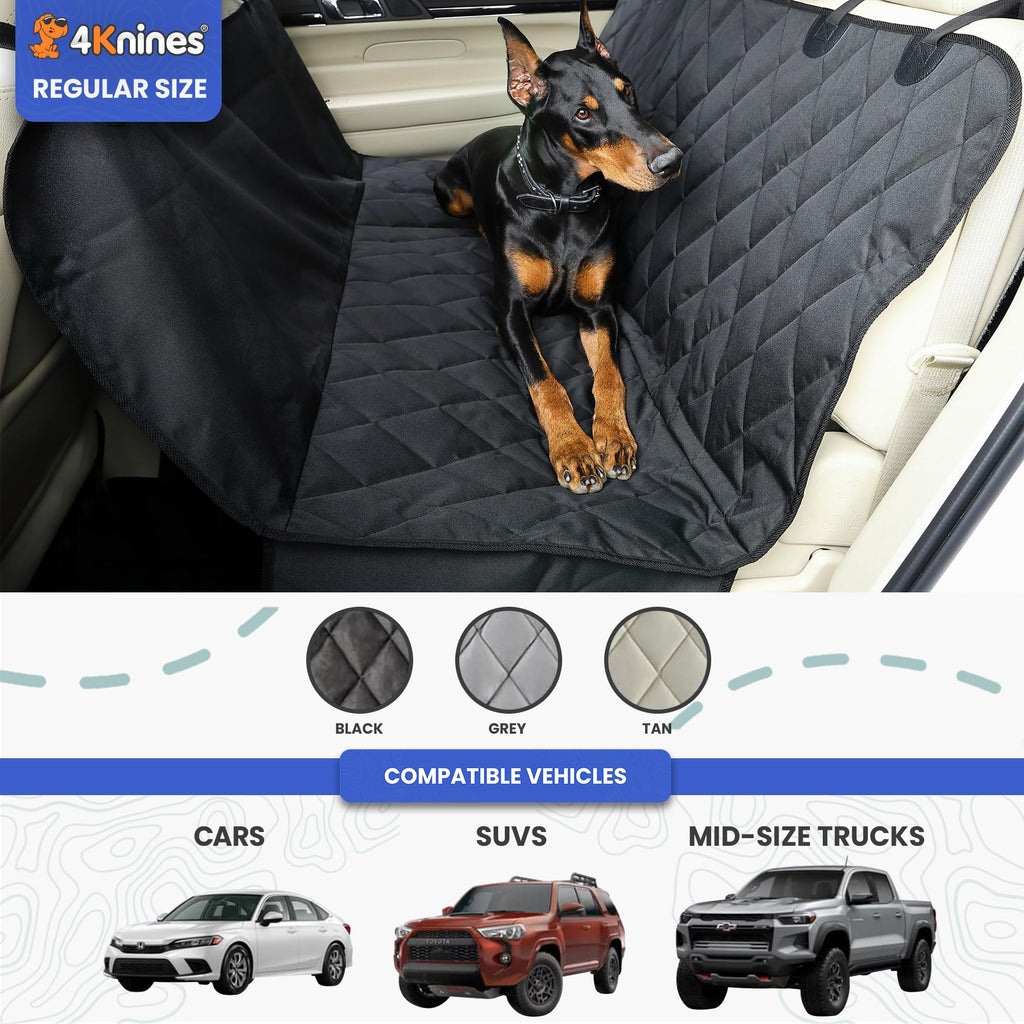 4Knines Dog Backseat Cover with Hammock for Cars, SUVs, and Trucks – Waterproof Layers, Nonslip Seat Protector, Durable Nylon Clips, K9 Shield with Heavy Duty Thread, (Extra Large, Grey)