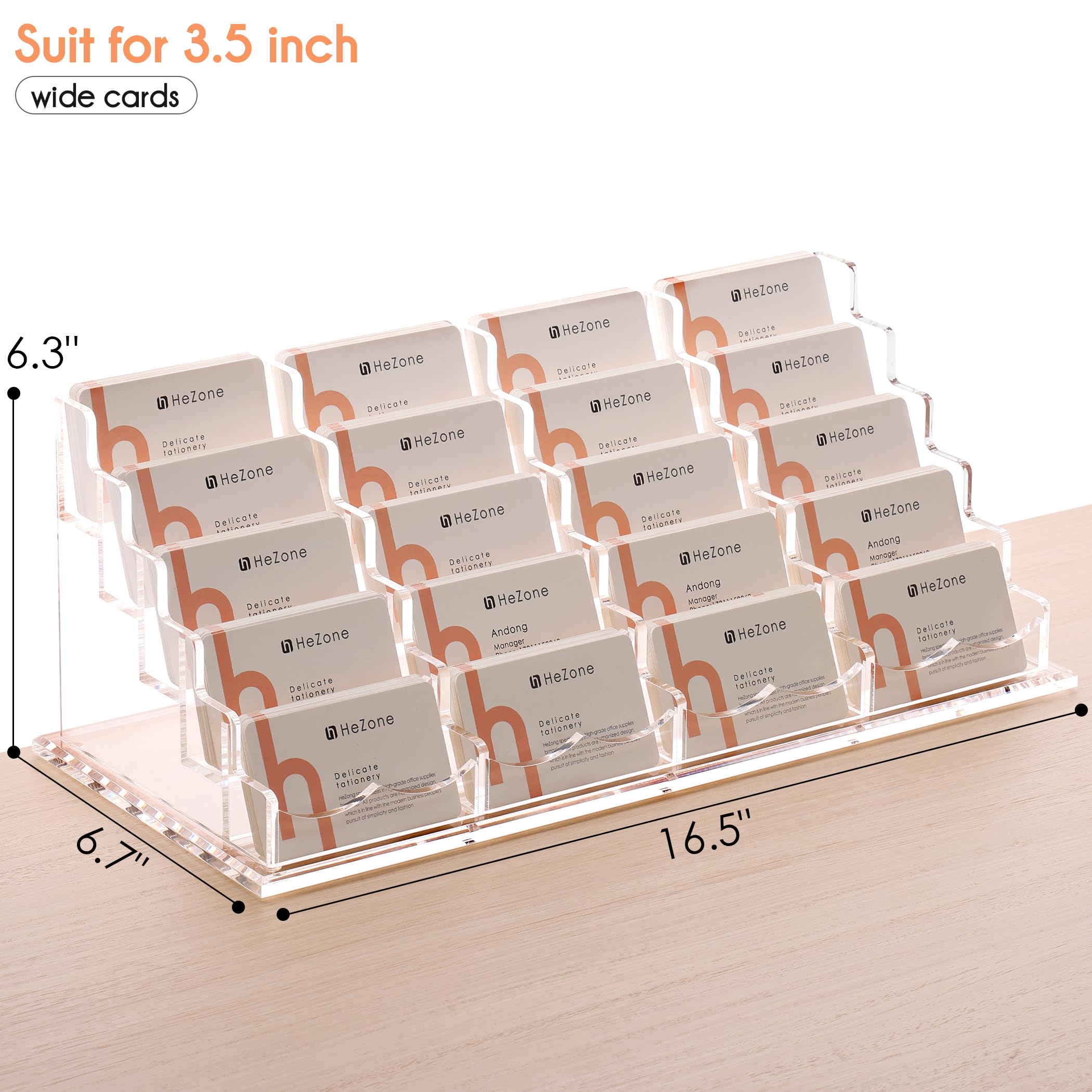 HeZone Business Card Holder for Desk Display, Clear Acrylic Cards Organizer Stand for Men and Women, Business Cards Case Rack 1 Pack, Holds 50 Cards-1 Slot