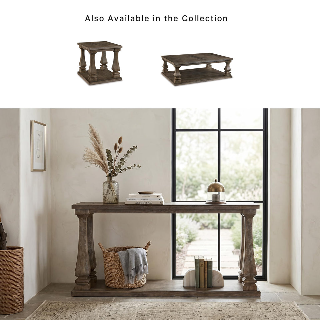 Signature Design by Ashley Mallacar Rustic Cottage Rectangular Sofa Table with Floor Shelf, Black
