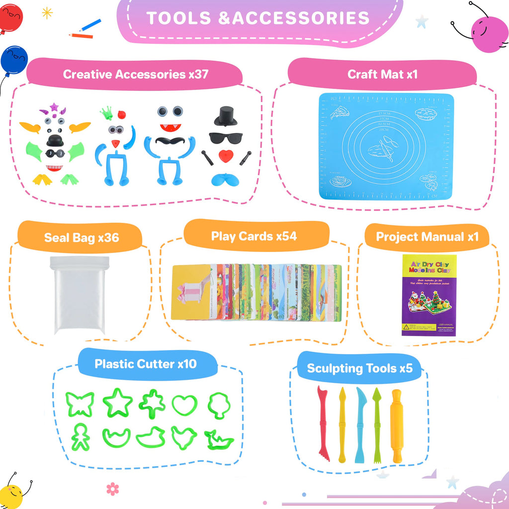 Aestd-ST Air Dry Clay 42 Colors, Modeling Clay for Kids, DIY Magic Clay, Molding Clay Kit with Sculpting Tools, Non-Sticky Soft and Super Light, Arts and Crafts Gift for Boys Girls Kids