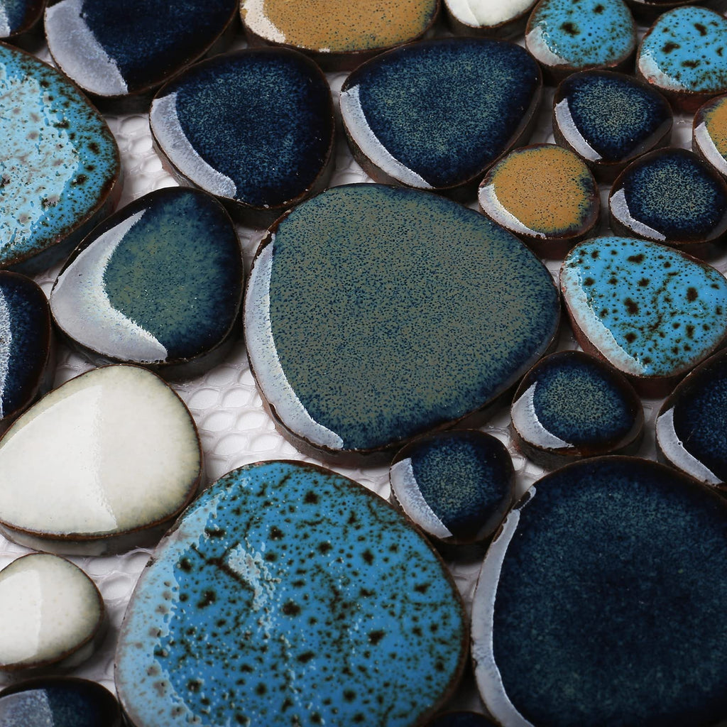 Parrotile Blue Shower Floor Pebbles Tile Bathroom Mosaic Backsplash Wall Tiles (5 Sheets)