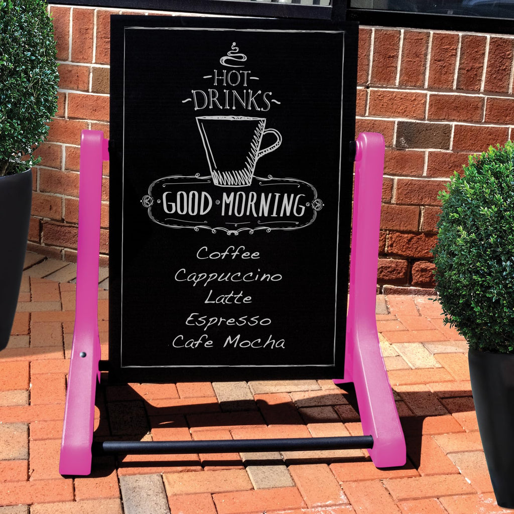 Swinging Changeable Message Sidewalk Sign: 24" x 36" Sign with 792 Pre-Cut Double Sided Letters and Storage Box. Includes Black Board & Letter Board (Black Color Legs)