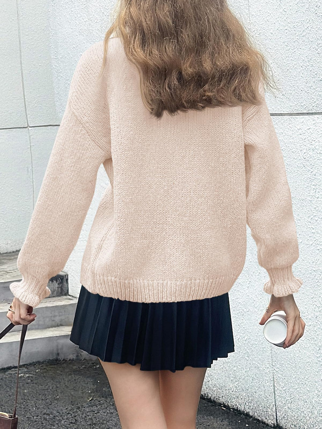 Saodimallsu Womens Ruffle Cardigan Oversized Button Up Fall Trendy Ribbed Knit Open Front Long Sleeve Loose Cute Sweater