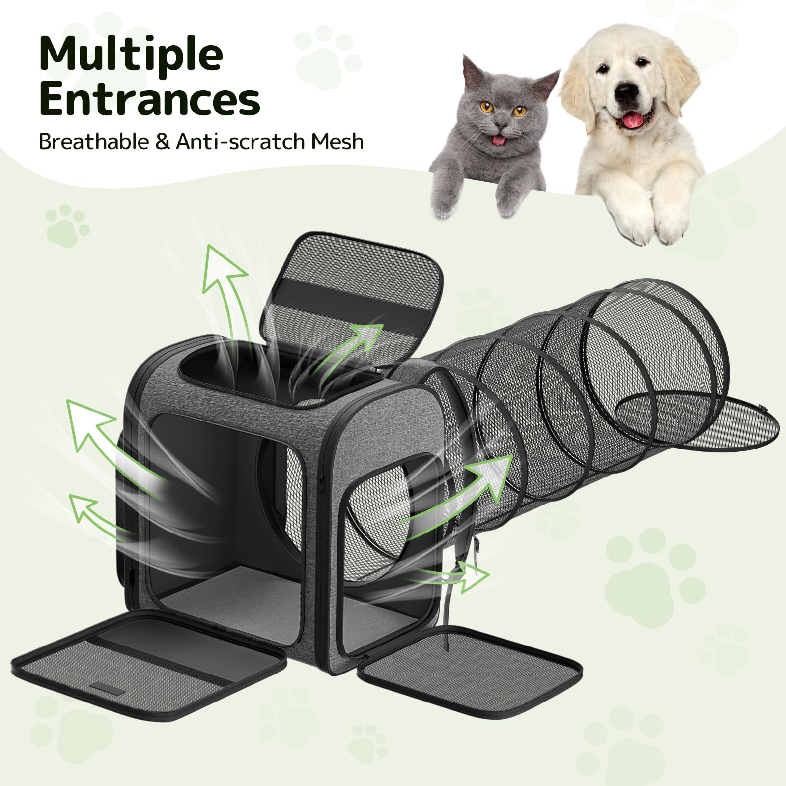 Cat Carrier Backpack with Detachable Play Tunnel, 2 in 1 Cat Tunnel Backpack Suitable for Carrying & Playing, Expandable Pet Carrier for Small Medium Kitten Puppy, Suitable for Travel Hiking Camping