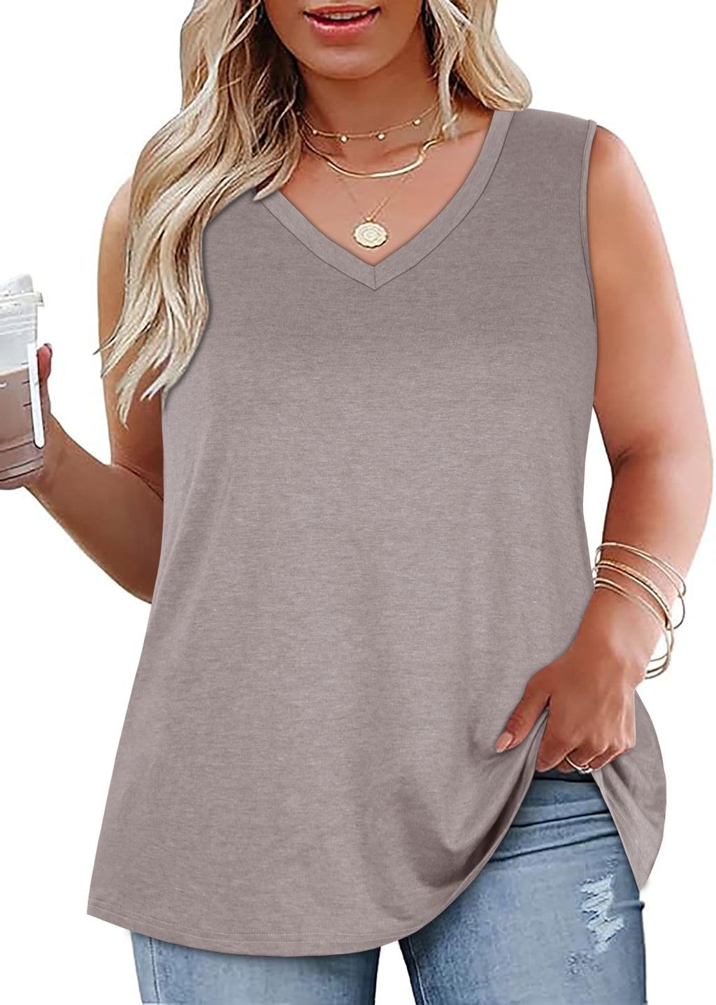 Plus Size Tanks Women Summer Top V Neck Sleeveless Top Loose Fit Tee Workout Shirts 2026