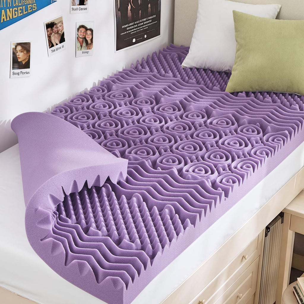MUXHOMO 2 Inch 7-Zone Twin Mattress Topper, Egg Crate Memory Foam Mattress Topper Twin Size for Back Pain, Lavender Cooling Gel Infused Bed Pad, CertiPUR-US and Oeko-TEX Certification (38"×75")