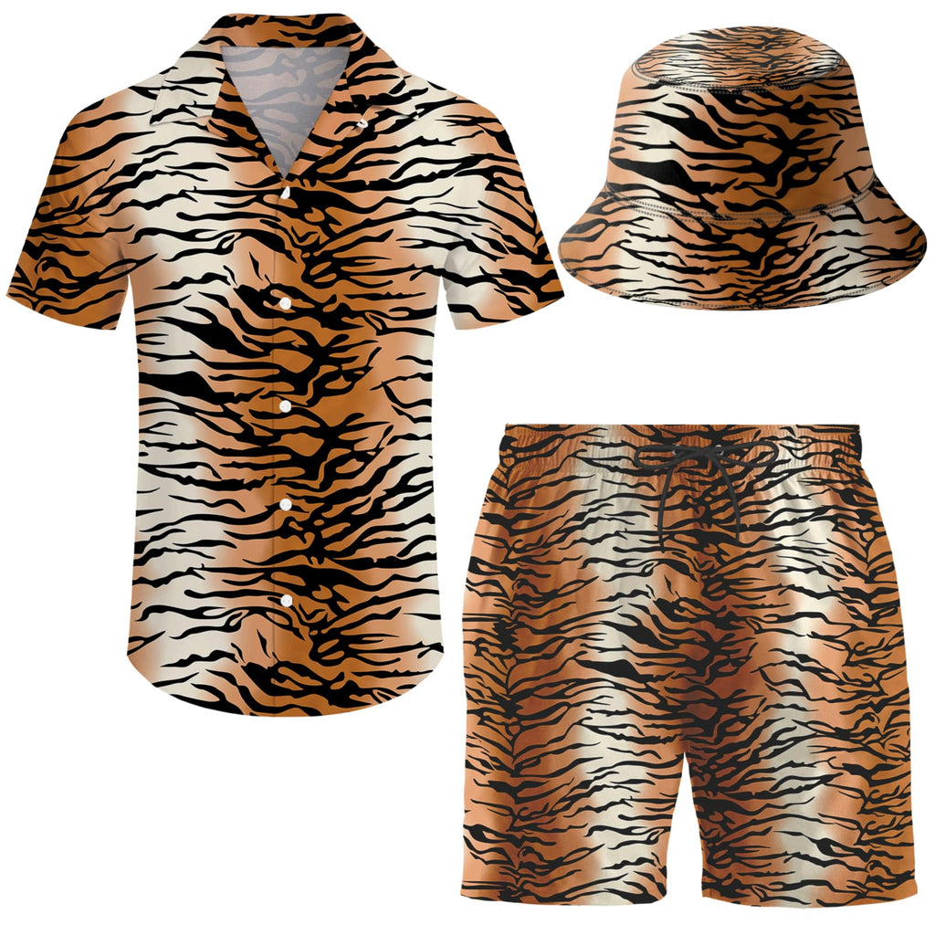 Men's 2 Piece Tracksuit Hawaiian Shirt Shorts Button Down Shirt and Shorts Sets with Bucket Hats