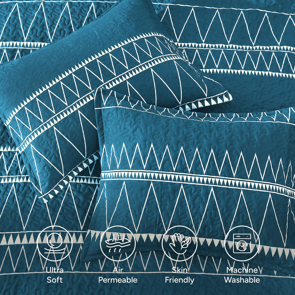 Andency Twin Quilt Set Grey, 2 Pieces Boho Lightweight Soft Striped Bedspread for All Season (68"x86"), Gray Printed Bohemian Polyester Reversible Coverlet Comoforter Sets