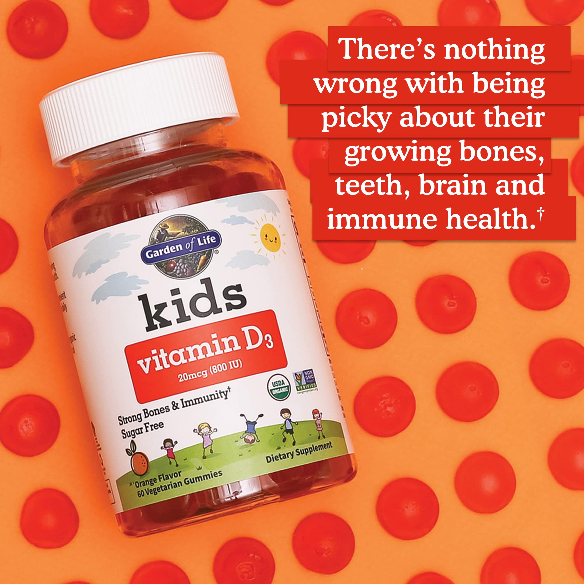 Garden of Life Kids, Vitamin D3, Orange, 20 mcg (800 IU), 60 Vegetarian Gummies