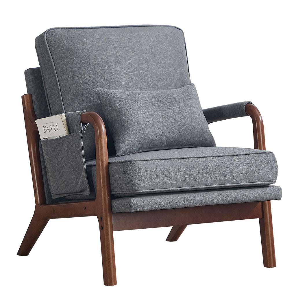 ANJ Mid Century Modern Accent Chair, Comfy Fabric Living Room Chairs with Solid Wood Frame, Lounge Reading Armchair, Easy Assembly, Beige