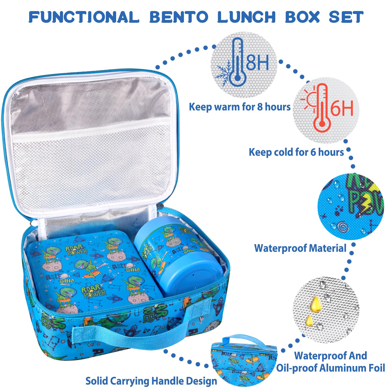 Bento Lunch Box Set for Kids with 10oz Soup Thermo, Leak-Proof Lunch Containers with 4 Compartment, Kids Thermo Hot Food Jar and Insulated Lunch Bag for Kid to School,BPA-Free(Basketball)